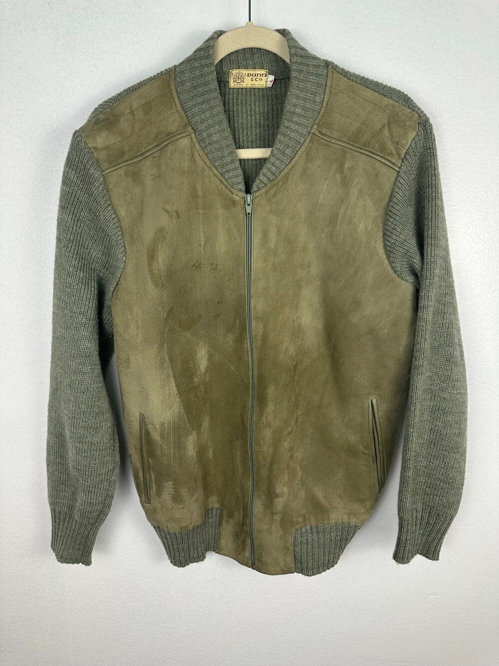 Dunn & Co. Men's Vintage Genuine Suede Knit Blouson Bomber Jacket gray/brown L